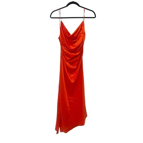 Alice + Olivia Cowlneck Vista Satin Asymmetric Dress Chili Pepper Size 0 NWT - Picture 5 of 13